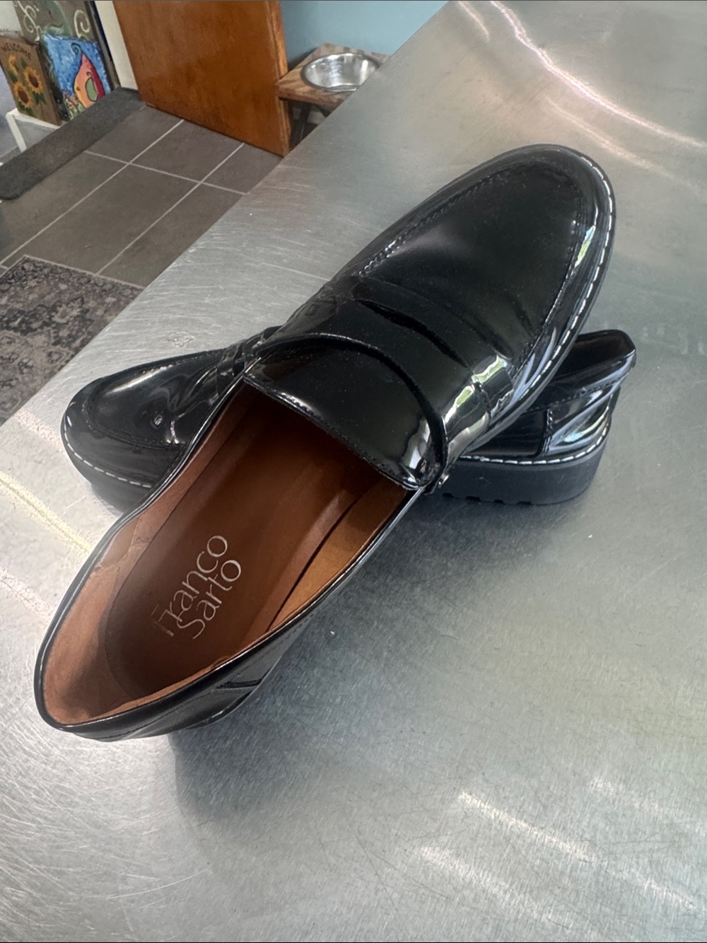 Franco Sarto Glossy Black Patent Loafers